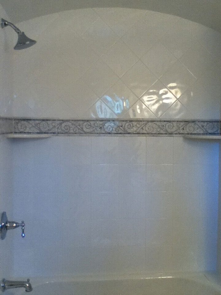 Shower Wall with Ceramic White Tile with Marble