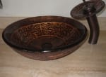 Glass Vessel Sink and Travertine Top